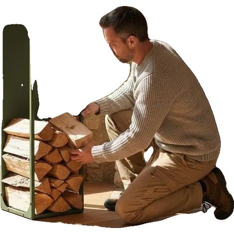 Range à bois, acier robuste, design respirant, 25 x 25 x 100 (1/5)