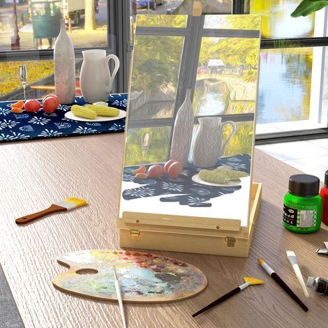 Cloison amovible Chevalet de table, à angle réglable, chevalet pliable de type valise avec poignée et espace de rangement, en bois, pour la peinture et le dessin (1/5)