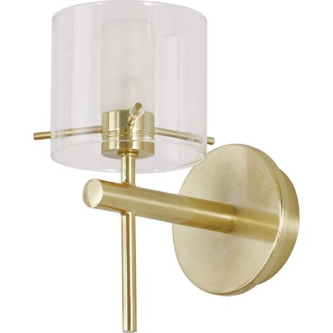 Forum Spa Gene Satin Brass/Clear 100mm 1 Lamp Cylinder Wall Light - SPA-31725-SBRS