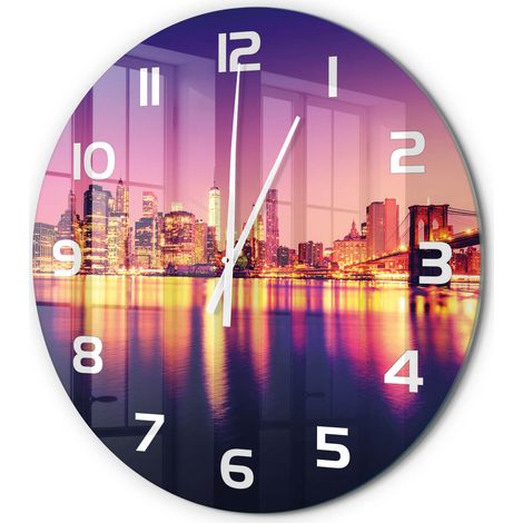 Horloge Murale Ronde Contemporaine en Verre Silencieuse Salon Cuisine Bureau Manhattan, New York fi 60 cm (1/5)