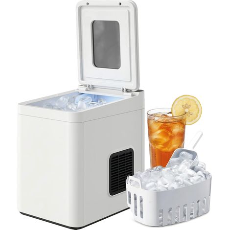 Sorbetière de table autonettoyante et compacte avec cuillère et panier, blanche