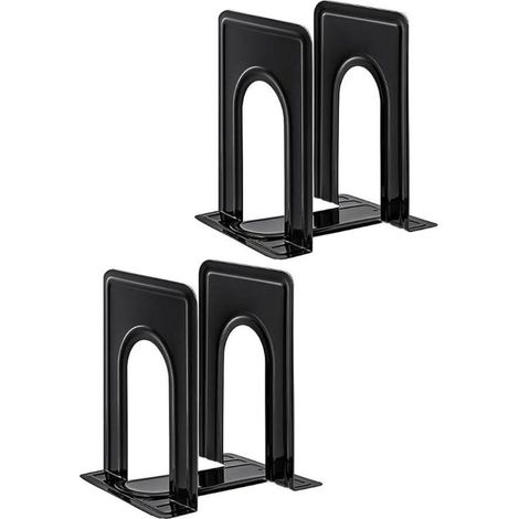 Buchstützen aus Metall für Regale, 4 Stück, schwarze, rutschfeste Buchstützen zum Halten von Büchern, strapazierfähig, Buchhalter-Stopper für Regale, Büro und Zuhause, 17 x 14,8 x 12,6 cm