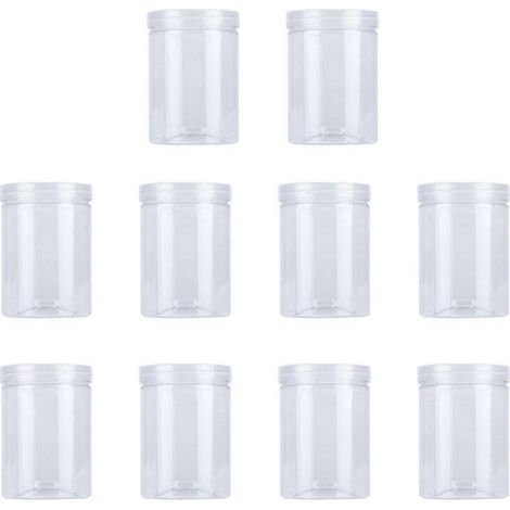 Lot de 10 bocaux alimentaires de 500 ml en plastique transparent hermétique avec couvercle. (1/5)