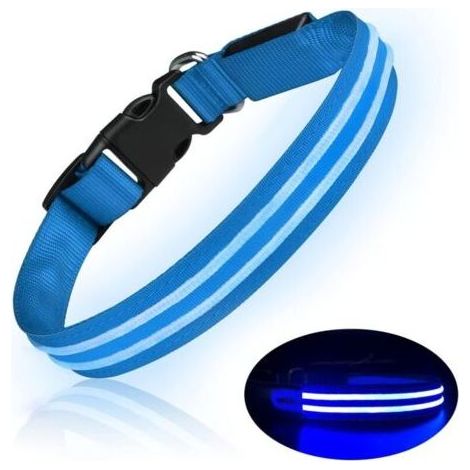 Collier Chien LED Rechargeable Collier Chien Lumineux Imperméable Clignotant Collier Chein Ajustable pour Petits Moyens Grands Chiens - Bleu -L (1/4)