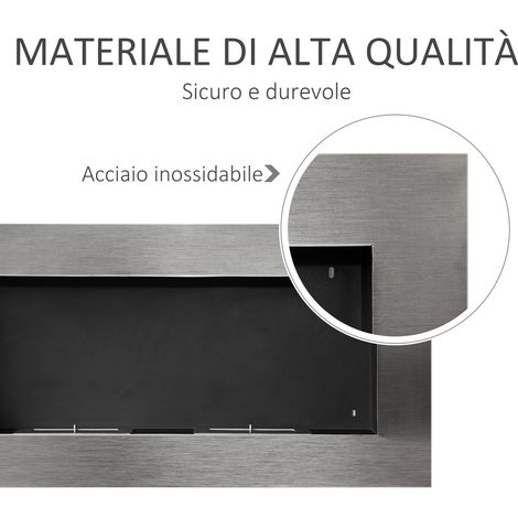 Cheminée murale en acier inoxydable à bioéthanol, 2 brûleurs 0.9L, dimensions 110x54x14cm (1/5)