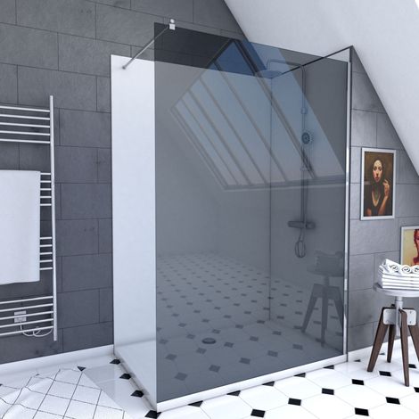 pack douche à l'italienne 90x120 - kit panneaux muraux blanc/chrome + receveur + paroi fumée 8 mm (1/4)