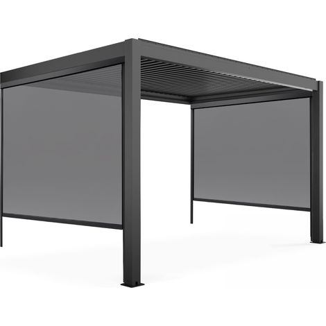 Oviala – Pergola bioclimatique adossée 3x4m – Toit à lames orientables en aluminium – 2 stores 2,66 x 2,34m – Surface 12m² – Structure 100% aluminium (1/5)
