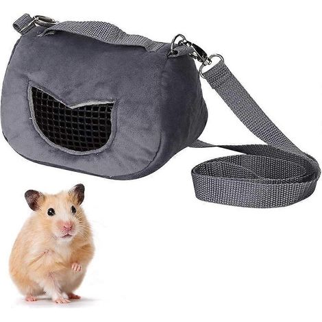 Graue Flanell-Tragetasche für Haustiere, tragbar und atmungsaktiv, für Hamster und Kleintiere (S)
