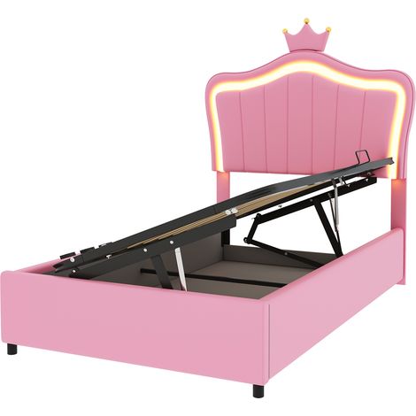 Lit enfant PU LED coquillage avec couronne et coffre hydraulique, lit princesse rangement capacité élevée (1/5)