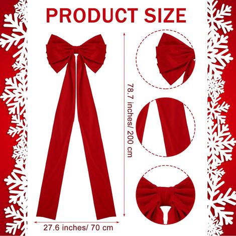 Grand nœud en velours rouge pour décoration de Noël - Accessoire festif d'intérieur et extérieur - Rouge (1/5)