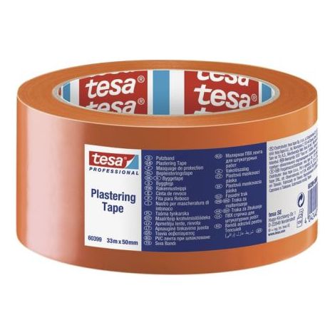 Tesa – Ruban de masquage PVC 50mm x 33m – Adhésif caoutchouc pour surfaces lisses – Faible force de déroulement – Couleur orange