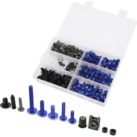 Kit de 198 vis de carénage de pare-brise (boulons M5 et M6) pour moto (bleu) (1/5)