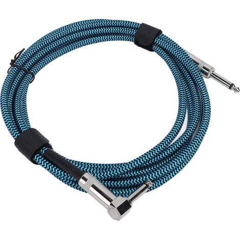 Câble de guitare 6,5 mm, connecteur coudé vers droit, gaine tressée en nylon avec réduction du bruit, 3 mètres, fil bleu, point noir (1/5)