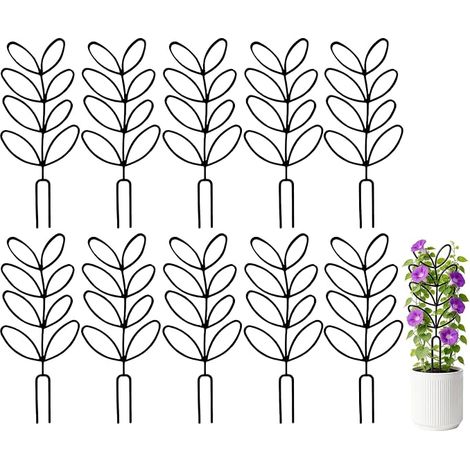 10 Tuteurs Métalliques pour Plantes, 38.5 x 15 cm, Noir, Forme de Feuille Treillis de Jardin pour Plantes Grimpantes, Lierre et Vignes