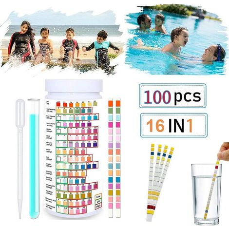 Kit d'Analyse d'Eau Potable à Domicile - 100 Bandelettes Réutilisables pour Mesurer Dureté, Acidité, Fluorure, Plomb, Nitrite et Autres Paramètres (1/3)