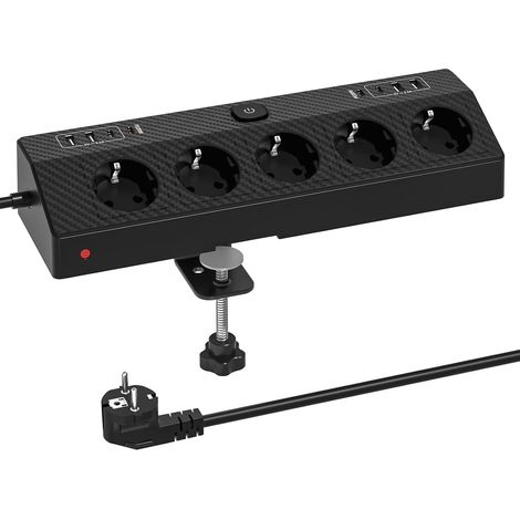 1 Multiprise Bureau, 5 Prises Secteur, 8 USB Dont 2 PD 20W, Câble 2M, Protection Surtension, Maison