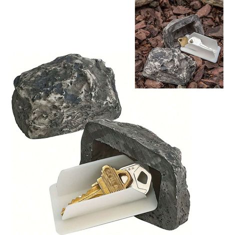 Boîte de Clés Simulée en Pierre Décorative pour Porte d’Entrée - Cache-Clé Étanche Plastique Outdoor 8.3 x 5.7 x 4.5cm - Lot 1 Pièce (1/5)