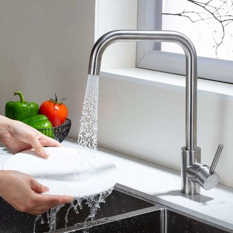 Brushed Kitchen Faucet 2 Nozzles to Choose From 360° Swivel Spout Ecological Sink Faucet Brass Kitchen Mixer Tap Stainless Steel SS304 Kitchen Faucets (1/5)
