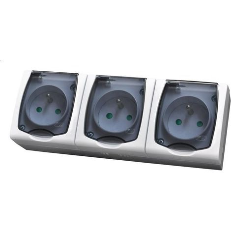 Prise triple hermétique Madera avec ou sans IP44, obturateurs, couvercle transparent, blanc GNH-3NZP/00/d