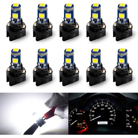 T5 LED Bulbs, W3W 74 Wedge LED T5 Twist Socket Bulb 12V White Light Bulb for Car Interior Speedometer Instrument Gauge Cluster Indicator Light Panel (1/5)