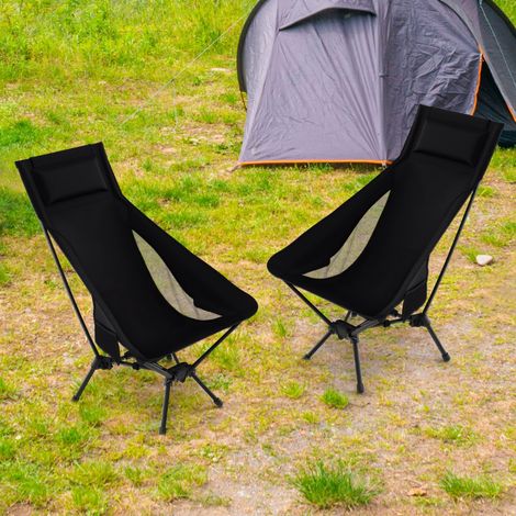 Chaise de Camping Portable Dossier Haut Chaise Extérieure Légère et Pliable avec Sac de Transport Compact Oreiller Charge 150 KG Noir (1/3)