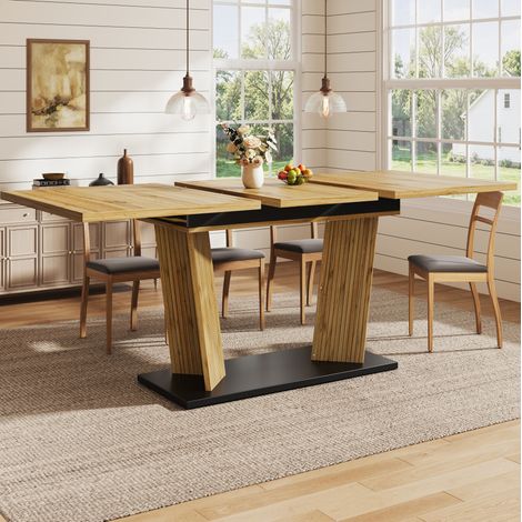Ausziehbarer Esstisch 120-160x80x76 cm aus MDF und Metall, Eiche, stabil – MEUBLIV (1/5)