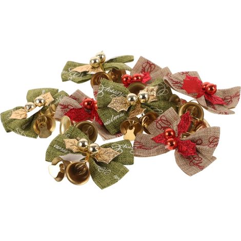 8pièces Nœuds Décoratifs pour Noël Pendentifs avec Clochettes Décorations à Suspendre pour Cadeaux (1/5)