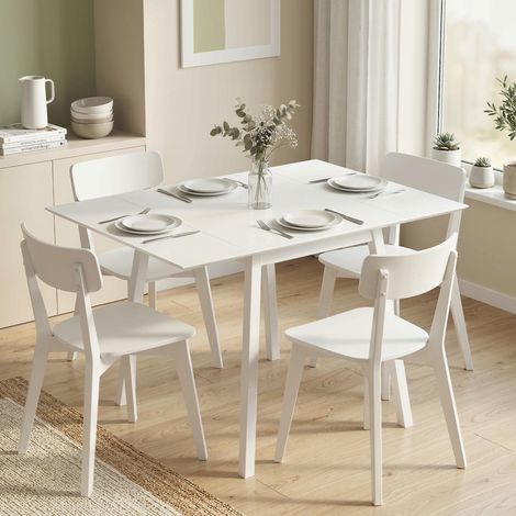 Table de salle à manger pliante, table de cuisine, 2 sections dépliables, 110 x 86 x 75 cm, blanche