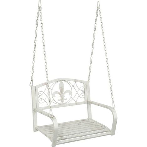 Banc suspendu en acier, 71,5 x 59 x 55 cm, blanc vintage. (1/5)