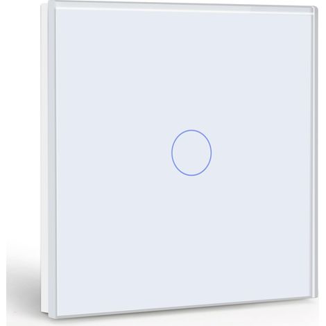 Interrupteur Tactile 1 Gang 1 Voie,Blanc Commutateur de Lumière avec LED Affichage Light,Interrupteur Tactile avec Capteur Tactile Panneau Verre Cristal-Pas de fil Neutre (1/5)