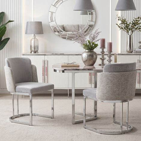 2 sillas de comedor, cómodas y transpirables, adecuadas para restaurantes, salas de estar, cafeterías y otros lugares, estilo moderno, patas de silla galvanizadas en plata, tela de chenilla, gris clar (1/5)