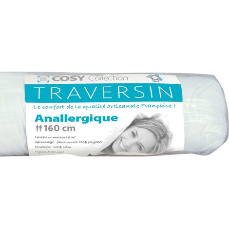 Traversin anallergique 160 cm – Enveloppe 100% coton – Garnissage fibre anallergique 500 grs polyester – Lavable en machine à 30° – Le Linge De Jules (1/2)