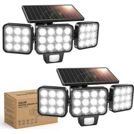 Lampe Solaire Exterieur Detecteur de Mouvement Lot de 2, 3000LM Spot 120 LED Solaire Exterieur Puissant avec 3 Modes, D'éClairage 270 °, IP65 Étanche Lumiere Solaire Applique Exterieur (1/5)