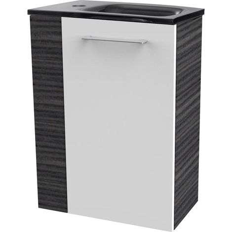 Fackelmann SBC B. PERFEKT Gäste WC Set 2-teilig 45 cm, Anthrazit Holzoptik/Weiß, rechts, Glas"-"90145145 (1/2)
