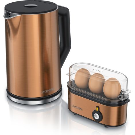 Arendo 2-teiliges Frühstücksset - Edelstahl Wasserkocher 1,5l, 3er Eierkocher, Kupfer (1/5)