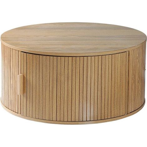 Calicosy – Table basse ronde avec rangement 75 cm – MDF et panneaux de particules – Design chaleureux et fonctionnel – Dimensions L70 x P47 cm