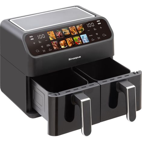 9L XXL Doppelkammer Heißluftfritteuse 2000W mit 2×4,5L Körben, Sichtfenster, 10 Programmen, LED-Touchdisplay und SYNC-Funktion (1/5)