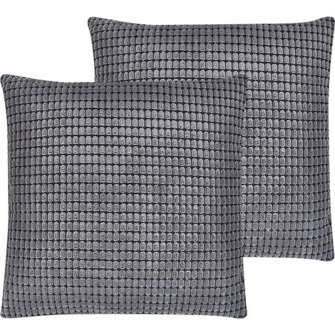 Set of 2 Decorative Cushions ASPIDISTRA Velvet 45 x 45 cm Grey Geometric Pattern (1/5)