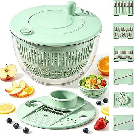 Essoreuse à Salade 6 en 1 Multifonction, Grande Spinner a Salade avec Couvercle, Base Antidérapante, Salad Spinner pour Laver et Bouton d'arrêt, pour Laver et égoutter Les Salades (1/5)