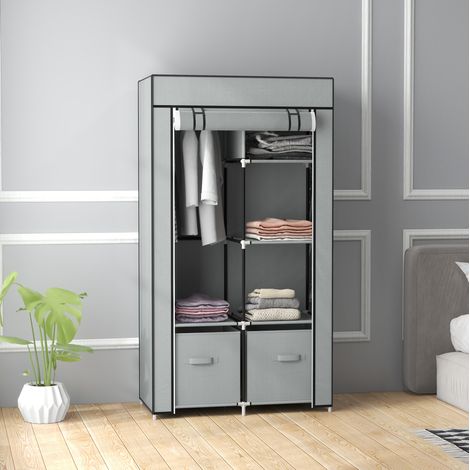Armadio Portatile 83x42,5x162,5 cm in Acciaio, Copertura in TNT Grigio Chiaro (1/5)