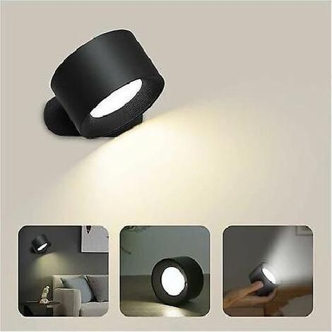 Applique murale tactile LED noir – USB – 3 niveaux lumières + 3 températures – Rotation 360° – 1 lot – Chambre (1/5)