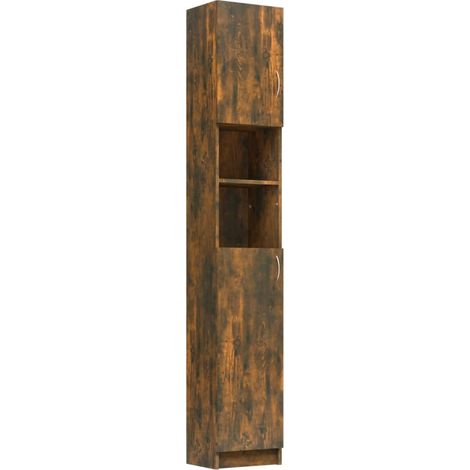 Meuble de Rangement Toilette,Armoire de bain Chêne fumé 32x25,5x190 cm Bois d'ingénierie -30729 (1/5)