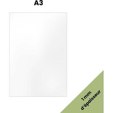 Plaque A3 verre acrylique transparent 1 mm - Taille A3 (29,7 x 42 cm) - Verre synthétique - Plaque PMMA XT - Plexiglass
