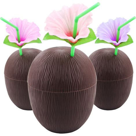 Tasse en Coco pour Cocktails, Fête Hawaïenne, Bouteille Boisson Plastique 56g (1/4)