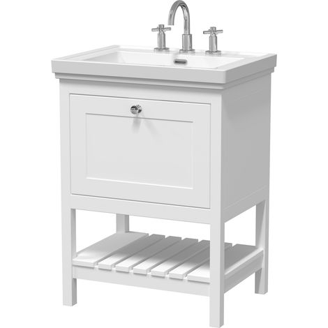 Balterley Coppenhall Bathroom Floor Standing 1 Drawer Vanity & 3 Tap Hole Basin, Pure White, 630mm (1/4)