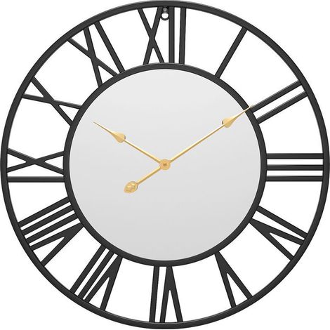 Horloge Murale silencieuse, Horloge Vintage de Ferme européenne avec Chiffres Romains, Horloge décorative Squelette en métal à Piles sans coutil de 40 cm pour la Cuisine à la Maison (Noir)