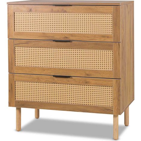 Mang - Kommode aus Holz und Rattan, 3 Schubladen