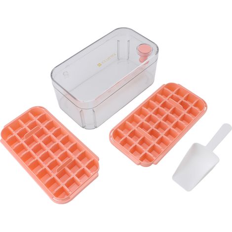 Vassoio per cubetti di ghiaccio facile da sganciare, 64 scomparti, grande capacità, 2 livelli, stampo con coperchio, cucchiaio da cocktail, caffè e spray. (1/5)