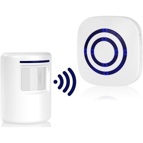 Pair Detecteur de Mouvement Alarme avec 1 Récepteur et 1 Détecteur de Mouvement PIR, Alarme sans Fil PIR Set, Alarme de Passage sans Fil, Sonnette de Magasin avec 38 Mélodies au 3 Niveau volumes (1/5)