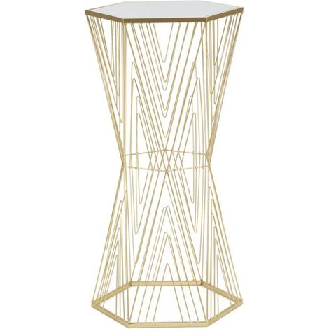 Table d'Appoint Hexagonale Design "Lines" 80cm Or (1/5)